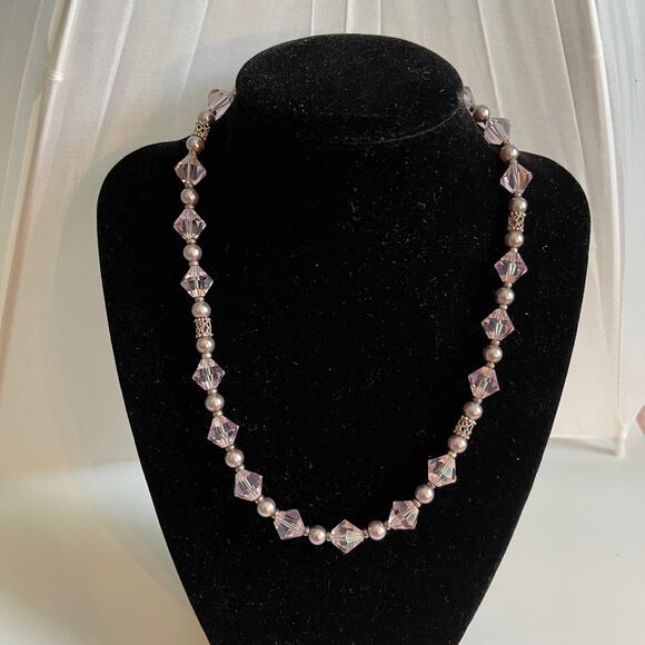 Light Amethyst Crystals & Pearls Fish-hook earrings Beaded 17.25" Necklace Set - Picture 9 of 11
